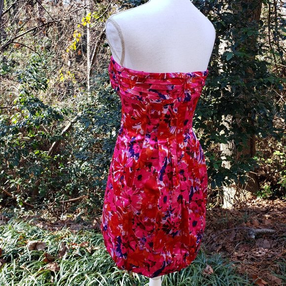 BCBG MAXAZRIA Begonia Bubble Hem Mini Dress in Bold Pink Floral Rose Size 12 New - Picture 8 of 10